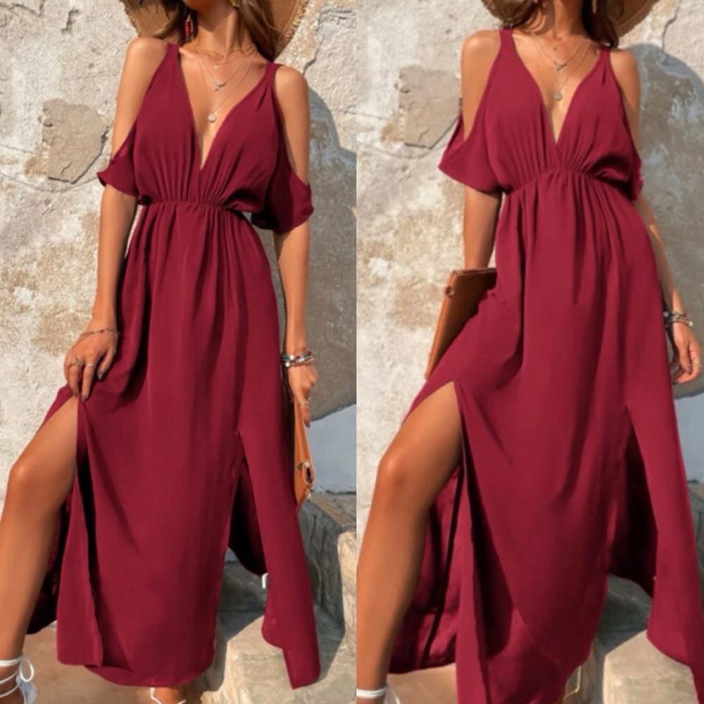 Cold shoulder split thigh maxi dress - Picture 3 of 16